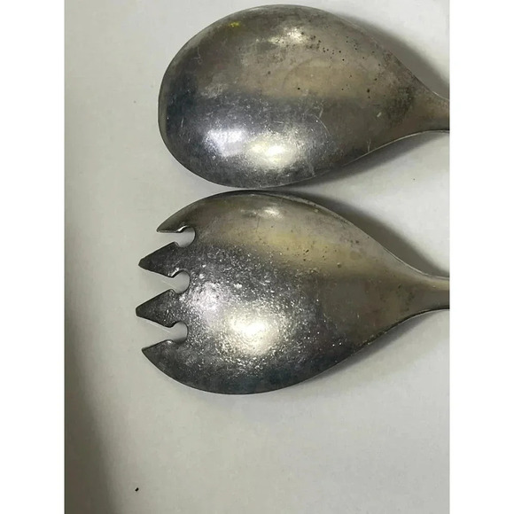 Vintage Silver Plated Salad Utensil Servers Spoon Fork Set Made in Italy 9.5" - Picture 4 of 5